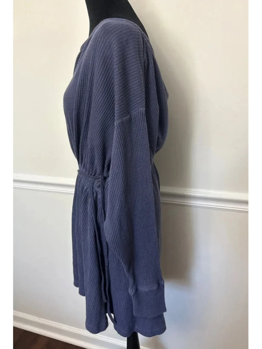 Free People Blue Waffle Knit Long-Sleeve Tunic Dress Size Large NWT